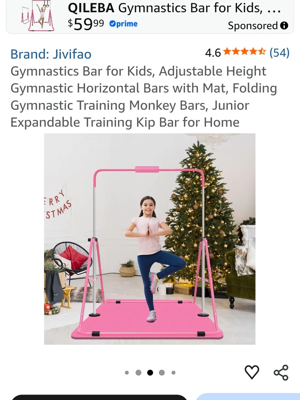 Kids Gymnastics Bar with Pink Mat - Adjustable Junior Training Set